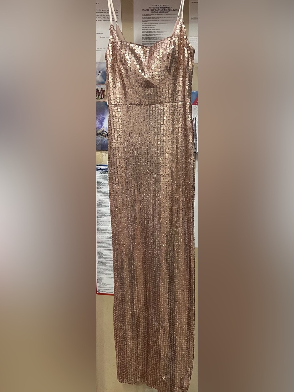 B Darlin Rose Gold Sequin Maxi Slip Dress